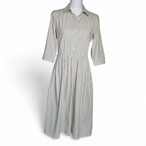 J. Crew Womens Cotton Striped 1/2 Button Midi Shirt Dress Sz 6 Preppy Cottage